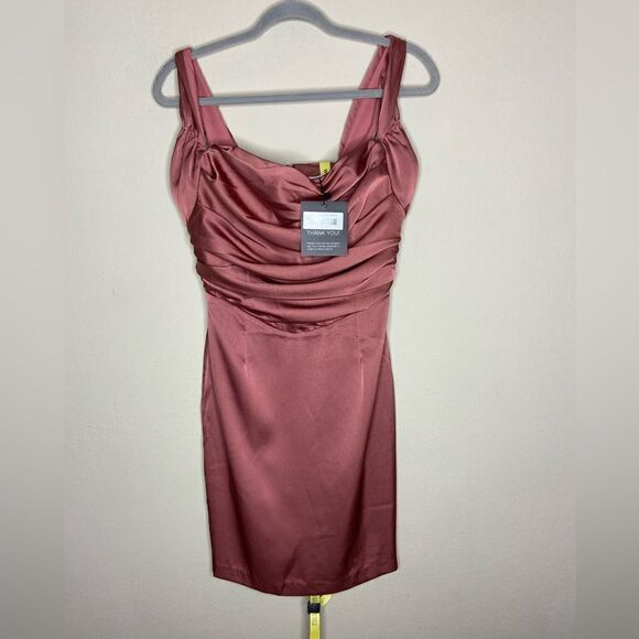 NWT Alieva Nilah Satin Mini Dusty Pink Dress Draped Size S - Picture 10 of 14